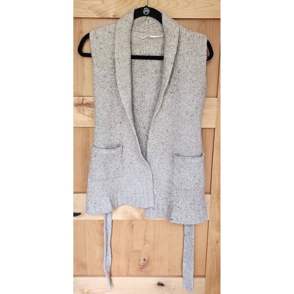 Athleta SMALL Beige Wool Blend‎ Shawl Belted Knit Sweater Vest Scandinavian